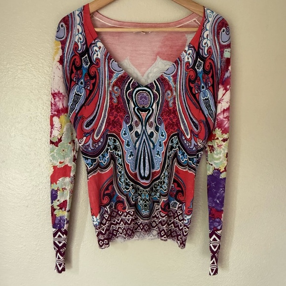 Etro Multicolor Paisley Long Sleeve Silk Sweater